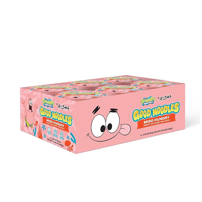 A-Sha &amp SpongeBob Squarepants Good Noodles (6 Pack) | Patrick Star Miso Hungry Flavor | Better For You Microwaveable Ramen Soup Mix
