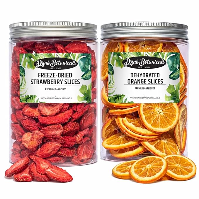 Freeze-Dried Strawberry &amp Dehydrated Orange Slices Bundle – Premium Natural Fruit Garnish for Cocktails Desserts &amp Baking