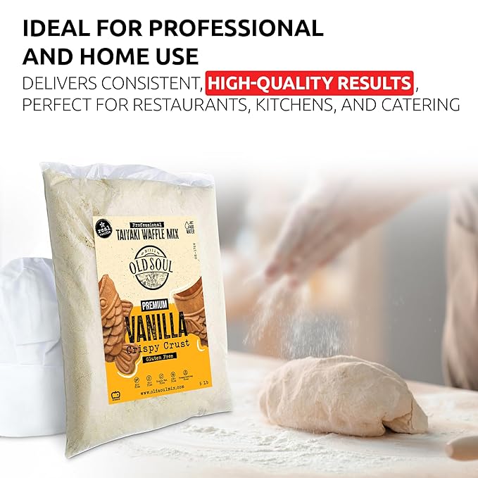 OldSoul Professional Taiyaki Waffle Mix | GLUTEN FREE | Crispy | Vanilla Flavor | 30 Lbs | 504 Waffles (30 Lbs Gluten Free)