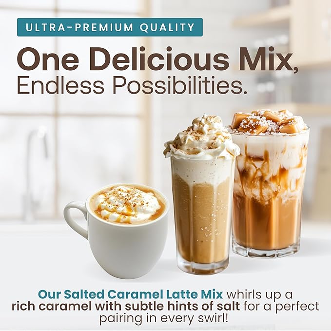 Dr. Smoothie Café Essentials Salted Caramel Latte – No Artificial Colors Flavors or Sweeteners – 20mg of Caffeine per Serving – Great for Hot Iced &amp Frozen Frappes (3.5 lb Bag 26 Servings)