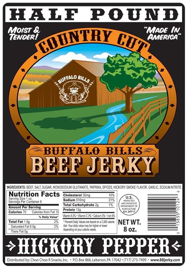Buffalo Bills 8oz Hickory Pepper Country Cut Beef Jerky Pack (hickory beef jerky with black pepper)