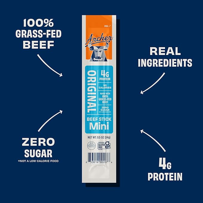 Archer Jerky Mini Beef Jerky Sticks - Grass Fed Sticks Individually Wrapped Mini Meat Snack Packs Bulk Gluten Free Paleo Keto - .5 oz Beef &amp Cheese (Pack of 24) &amp Original (Pack of 24)