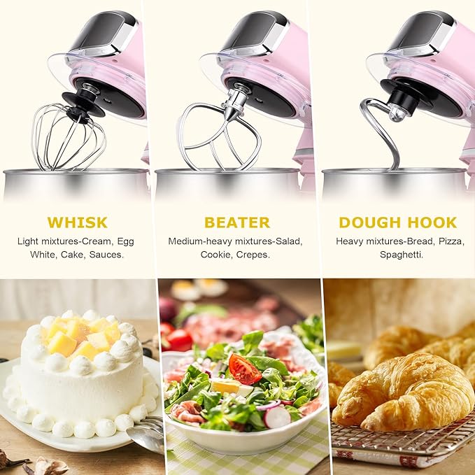 Kitchen in the box Stand Mixer3.2Qt Small Electric Food Mixer6 Speeds Portable Lightweight Kitchen Mixer for Daily Use with Egg WhiskDough HookFlat Beater (Pink)