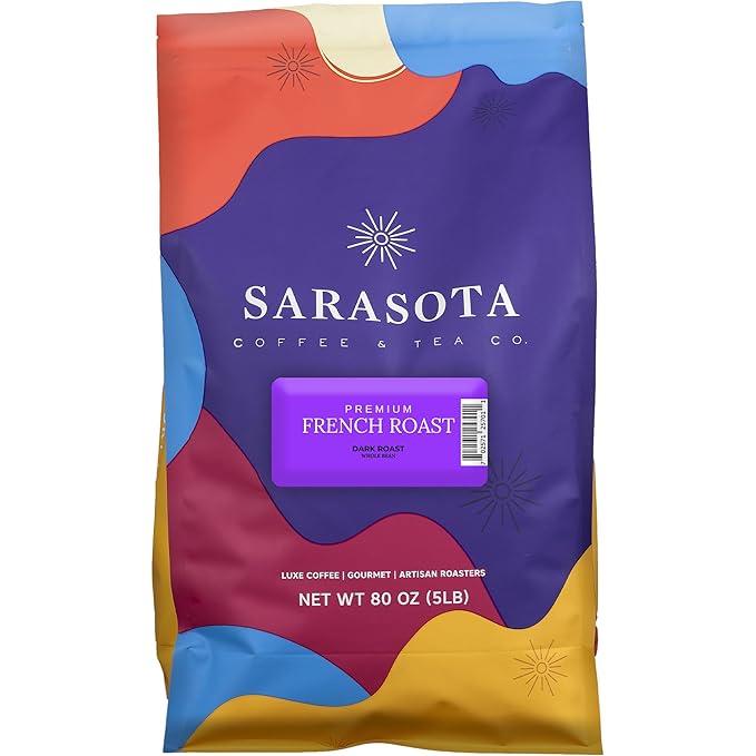 Sarasota Coffee Whole Bean Cubano European French Roast | Dark Roast Gourmet Coffee Beans | Low Acid Mold Free Specialty Grade Bulk Coffee Beans | 5lb (80 oz)