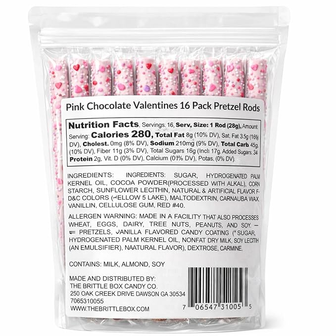 16 Valentine’s Day Strawberry Chocolate Pretzel Rods – Individually Wrapped