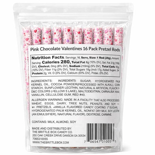 16 Valentine’s Day Strawberry Chocolate Pretzel Rods – Individually Wrapped