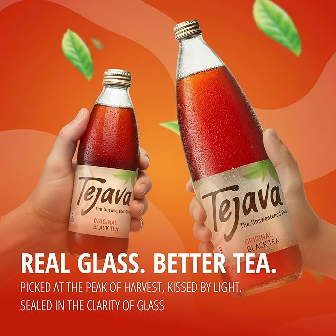 Tejava Original Black Iced Tea 12 Pack 12oz Glass Bottles Unsweetened Non-GMO Kosher No Sugar or Sweeteners No calories No Preservatives Brewed in Small Batches