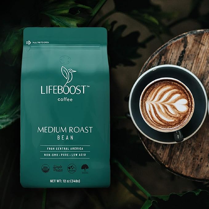 Lifeboost Organic Coffee Beans Medium Roast - Low Acid Single Origin Non-GMO Organic Whole Bean Coffee - Third Party Tested For Mycotoxins &amp Pesticides - 12 Ounces
