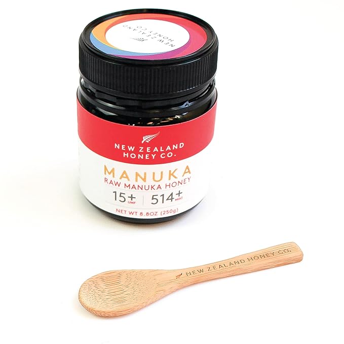 New Zealand Honey Co. Raw Manuka Honey UMF 20+ | MGO 829+ 4.4oz UMF Certified &amp Bamboo Spoon 12cm