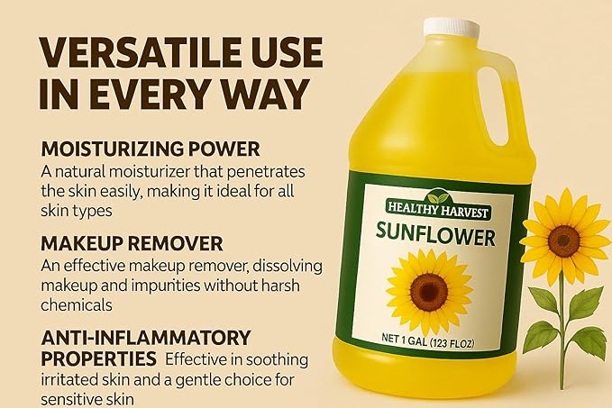 Healthy Harvest Non-GMO Sunflower Oil - Healthy Cooking Oil for Cooking Baking Frying &amp More - Naturally Processed to Retain Natural Antioxidants (One Gallon)