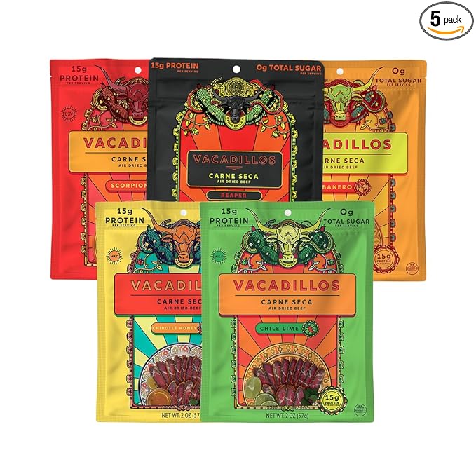 Vacadillos Beef Jerky Snack Packs Carne Seca Variety 5-Pack