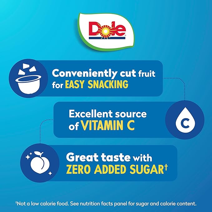 Dole Diced Peaches No Sugar Added - Dole Fruit Bowls Snacks - 4 oz Fruit Bowls - 12 Pack