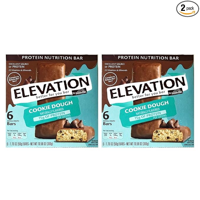 Generic ELEVATION Gluten Free Cookie Dough Protein Energy Bars 2 PACK15g Protein Per Serving 6 dx 1.76 oz. Bars in Each Box (12 Bars Total)