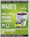 Maud's Organic Ethiopian Coffee Pods 24 ct Single Origin Ethiopian Dark Roast Coffee in Single Serve Pods – 100% Arabica Coffee Compatible with Keurig K Cups Maker