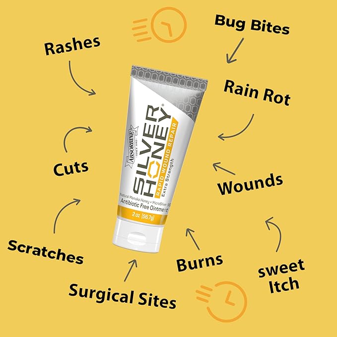 Absorbine Silver Honey Rapid Wound Repair Ointment 2oz Tube Manuka Honey + MicroSilver BG Horse &amp Large Animal Wound Care