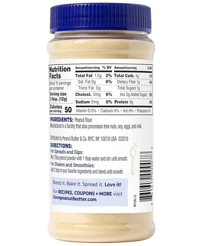 Peanut Butter &amp Co. Pure Peanut Powder 6g Protein No Sugar Added 90% Less Fat Non-GMO Project Verified Vegan &amp Gluten Free Powdered Peanut Butter 6.5 oz Jars (Pack of 6)