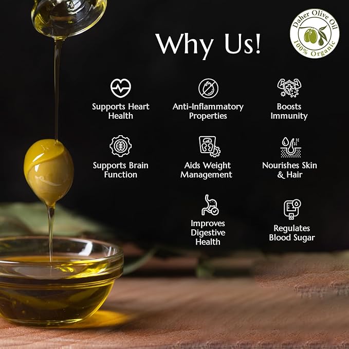 Daher Olive Oil - 33.8 FL OZ - Premium Organic Extra Virgin - Cold Pressed - Southern Lebanon Region - Low acidity rich in polyphenols for gourmet cuisine