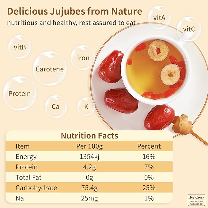 Hee Creek Chinese Jujube Dates 500g (1.1LB) dried red date High Grade Dried Red Dates Fruit Jujubes Healthy Dried Fruit Superfood Snack No Preservatives Vegan Kosher Sweet Crispy Small Core 红枣 大枣