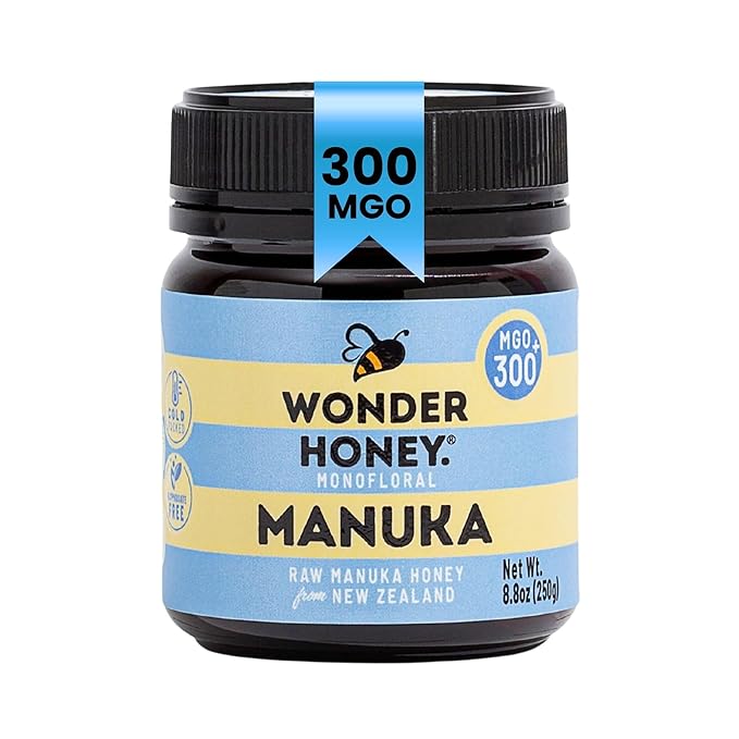 Wonder Honey Raw Manuka Honey New Zealand MGO300 (10+) Tested for 26 Markers Traceable Natural Soothing for Sore Throat Cough - Aids Digestion - Triple Sealed for safety in a Protective Box (8.8oz)