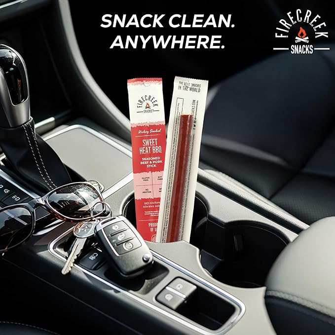 FireCreek Snacks Beef Sticks (Jerky Sticks) Hickory Smoked Beef &amp Pork Meat Sticks 20 Pack (1 oz) 7g Protein Gluten Free Soy Free No MSG Sweet Heat BBQ