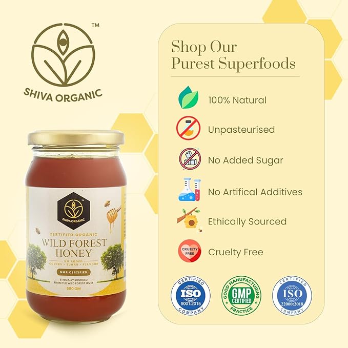 Shiva Organic's Wild Forest Honey - NPOP Organic Certified NMR Tested Natural Honey No Added Sugar Flavorful - 35.27 Ounces (1000g)