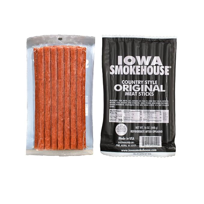 IOWA SMOKEHOUSE Country Style Meat Sticks Original - Delicious Meat Snack - Vacuum Sealed &amp Ready to Eat Sticks - 7g of Protein Made with all USA Pork - 16 Oz (16 sticks per pack)