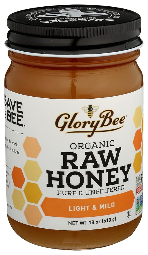 Glorybee Organic Pure Unfiltered Light &amp Mild Raw Honey Non GMO 18 Ounces (Pack Of 6)