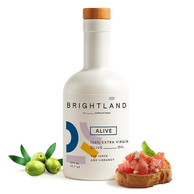 Brightland Extra Virgin Olive Oil Alive - High Polyphenol Cold-Pressed Oil Ideal for Salads Hummus Baked Goods &amp Bread - Made from Arbosana Arbequina &amp Koroneiki Olives - 12.7 Fl Oz