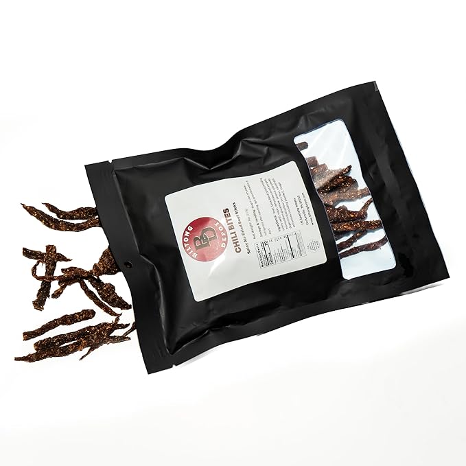 Biltong Depot Chili Bites - 8oz | Thin Sliced Air-Dried Beef Sticks | Spicy Beef Jerky Snack | High Protein | Keto &amp Paleo Friendly | Zero Sugar | Gluten Free