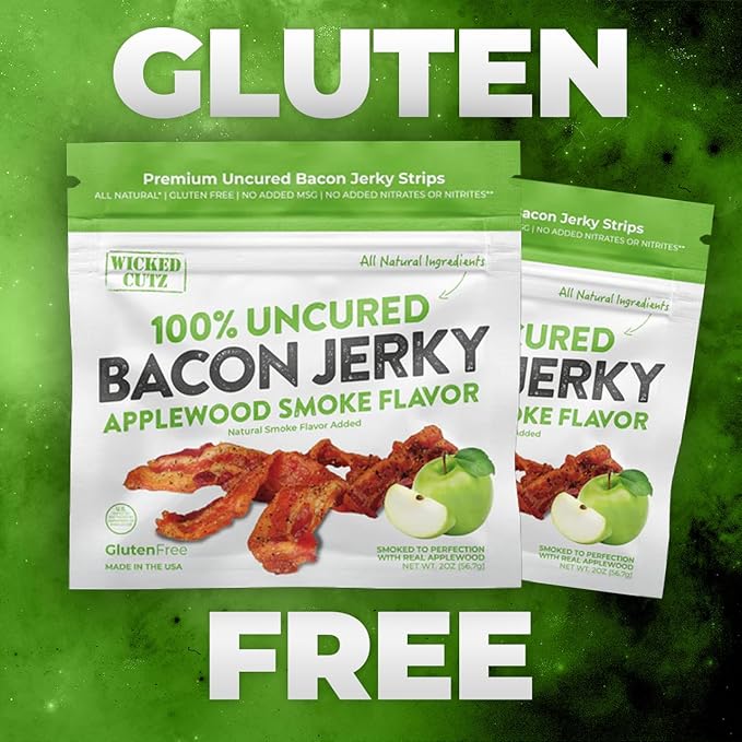 Bacon Jerky Variety Pack | 5 Flavors &amp Up to 24g Protein Per Bag | Fully Cooked Tender Easy to Chew USA Made High Protein Carnivore Snacks | Unique Gifts for Men (5 Bags)