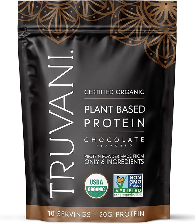 Truvani Vegan Pea Protein Powder | Chocolate | 20g Organic Plant Based Protein | 10 Servings | Keto | Gluten &amp Dairy Free | Low Carb | No Added Sugar