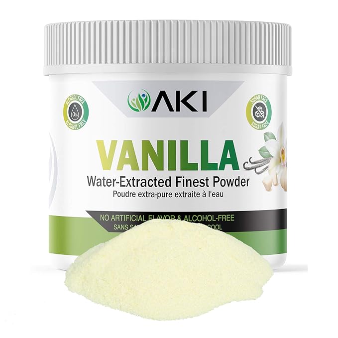 Aki Fine Vanilla Powder Extract From Beans (5.29oz/150g) - Water Extracted Powder Ideal For Baking Cooking Flavoring - Delicious Vanilla Flavor &amp Easy to Add in Smoothies &amp Coffee Non-GMO &a