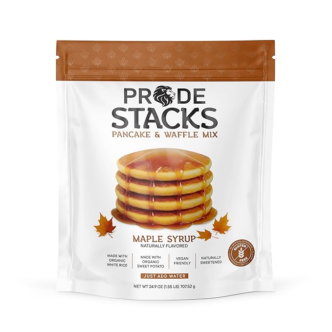 Pride Stacks Pancake &amp Waffle Mix - Organic Rice &amp Sweet Potato Blend Maple Syrup