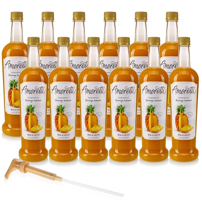 Amoretti - Pineapple Beverage Infusion - Drink Mix &amp Water Enhancer with Pump for Flavoring Cocktails Waters Teas and other Beverages Preservative Free