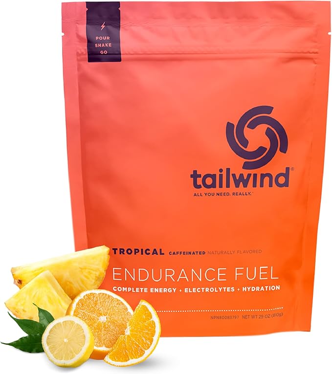 Tailwind Nutrition Endurance Fuel Carbohydrate &amp Electrolyte Sports Drink Mix Powder Gluten-Free Vegan Tropical Buzz 30 Servings (Caffeinated)