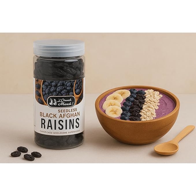 J J Crunch N Munch Afghan seedless black Raisins black seedless raisins (200 gram)