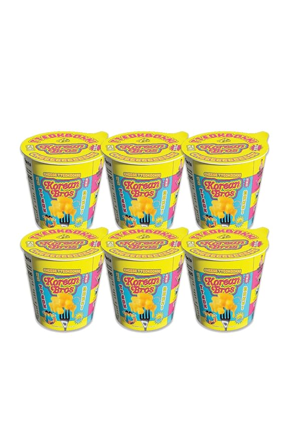 Korean Bros Cheese Tteokbokki Cups (6 Pack) - Instant Tteokbokki Rice Cakes Korean Street-Style Snack or Meal