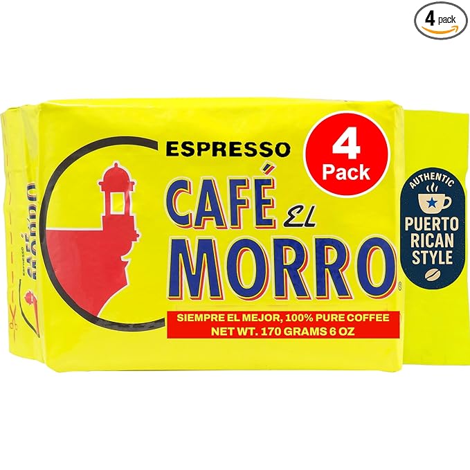 Café El Morro Dark Roast Espresso Ground Coffee Bulk Coffee Authentic Puerto Rican Style Coffee Vacuum Sealed Ground Espresso Beans 6 oz (4-Pack)