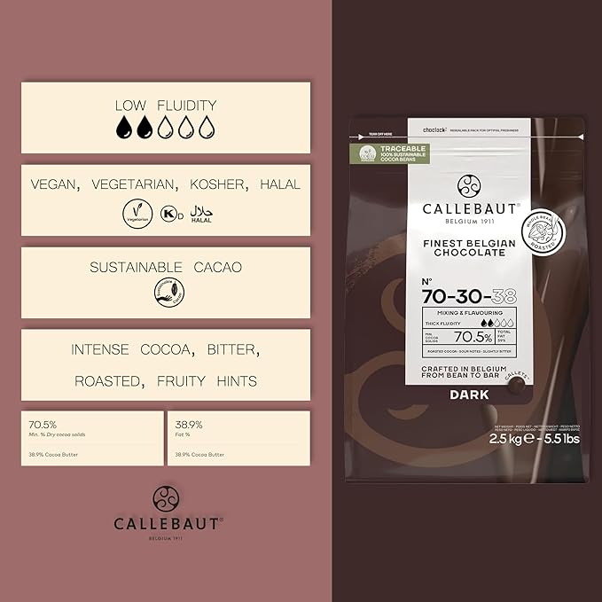 Callebaut 70% dark chocolate chips (callets) 2.5kg