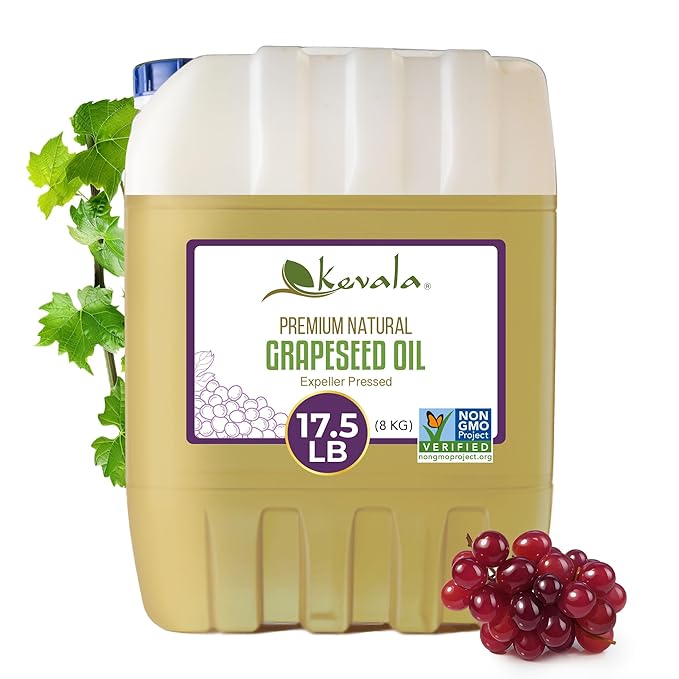 Kevala Grapeseed Oil - Made with a Premium Selection of Grapes Great for Cooking and Baking Enhances Freshness of Vegetables in Salads Powerful Addition to Daily Skincare Bulk Size 17.5 lb