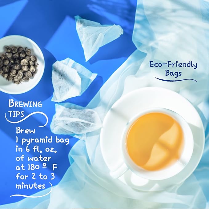 White Jasmine Dragon Pearl Tea |15 Pyramid Bags - USDA Organic | White Tea Jasmine Scented Rolled Into Pearl | By Pantenger