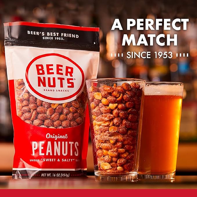 BEER NUTS Original Peanuts Resealable Jar Sweet and Salty Gluten-Free Kosher Low Sodium Peanut Snacks (19oz)