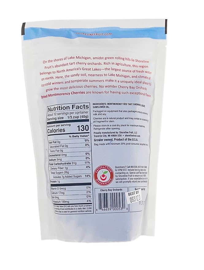 Cherry Bay Orchards - Dried Montmorency Tart Cherries - Pack of Two 16 oz Bags (32oz Total) - 100% Domestic Natural Kosher Certified Gluten-Free and GMO Free - Packed in a Resealable Pouch