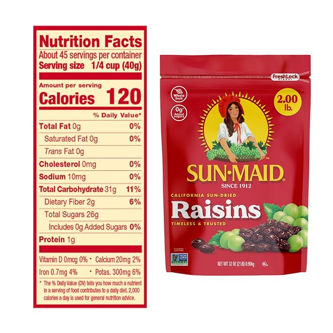 Sun-Maid Bundle California Sun-Dried Raisins (2 Pack) 32 oz Resealable Bag + Farmstand Reserve (24 Count Variety Pack) 0.8 oz Snack Bag Whole Cranberries and Mixed Berries