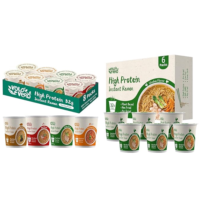VOLO VERO High Protein Ramen Cups 14-Count Variety Flavors Plant-Based Vegan Non-Fried Low Fat Quick and Convenient Meals