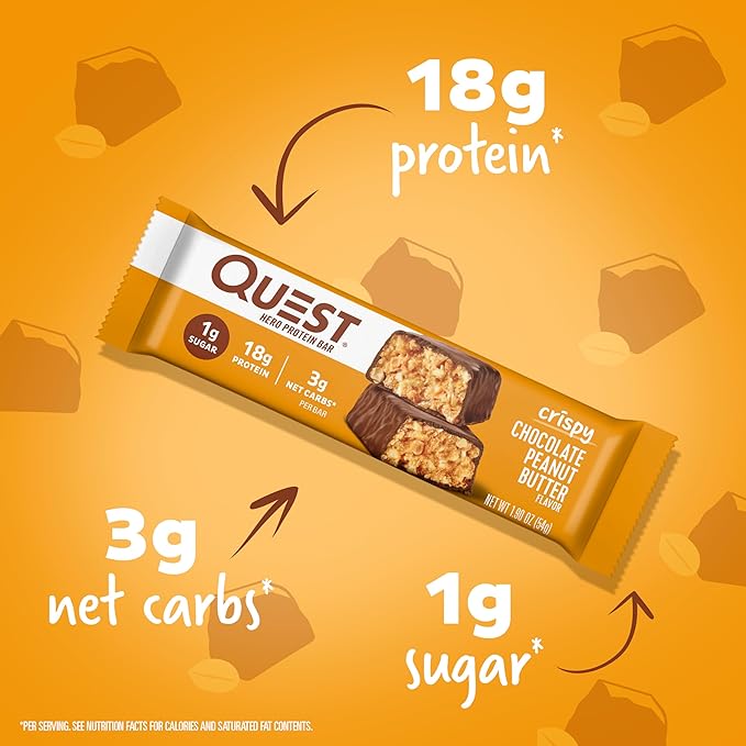 Quest Nutrition Crispy Chocolate Peanut Butter Hero Protein Bar 18g Protein 12 Count and Blueberry Muffin Protein Bars 21g Protein Gluten Free Keto Friendly 12 Count Pack of 1