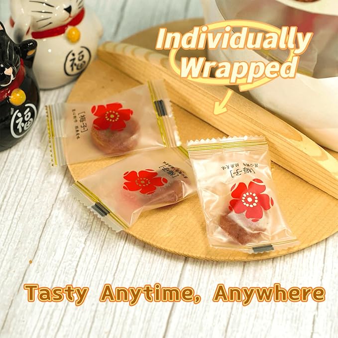 Japanese-Style Seedless Dried Plums Variety 2 Packs – Original Sweet &amp Sour + Salty Flavor 200g/7oz Each Individually Wrapped Chewy Plum Snack for Travel Office &amp Daily Enjoyment