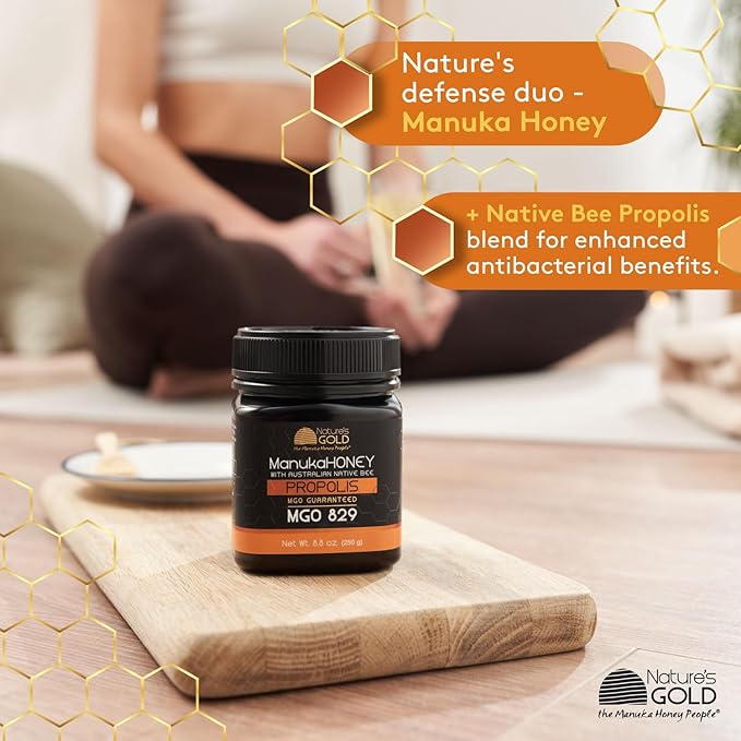 Nature’s Gold Raw Manuka Honey with Australian Native Bee Propolis MGO 829+ | 8.8oz (250g) 100% Pure Genuine Traceable Hive to Home