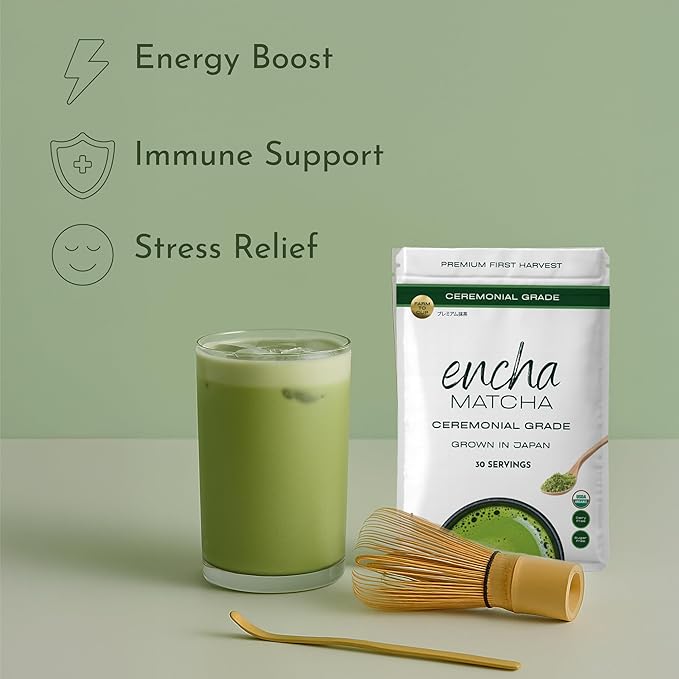 Encha Matcha - Ceremonial Grade Matcha Powder Organic First Harvest Japanese Green Tea Powder From Uji Japan (60g/2.12oz)