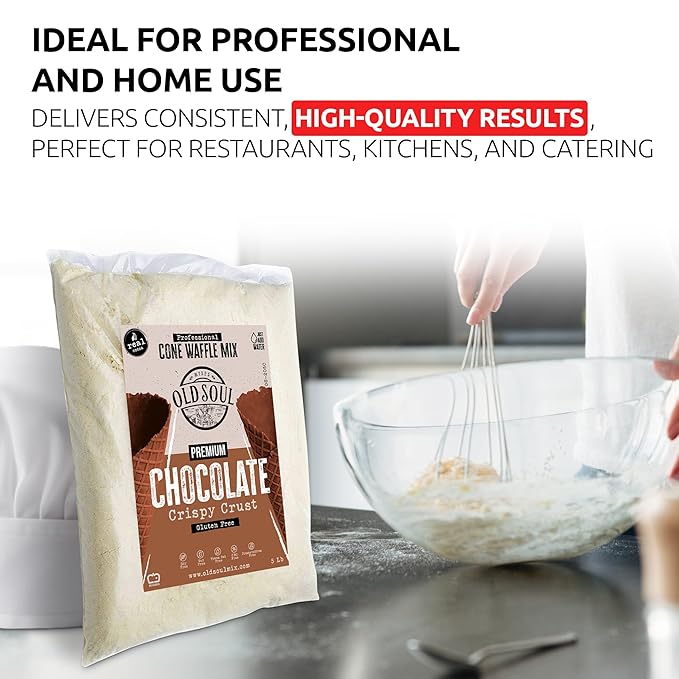 OLDSOUL Professional Cone Waffle Mix | GLUTEN FREE | Chocolate Flavor | 30 Lbs | Batter Mix | 672 Cone Waffles (30 Lbs Gluten Free)